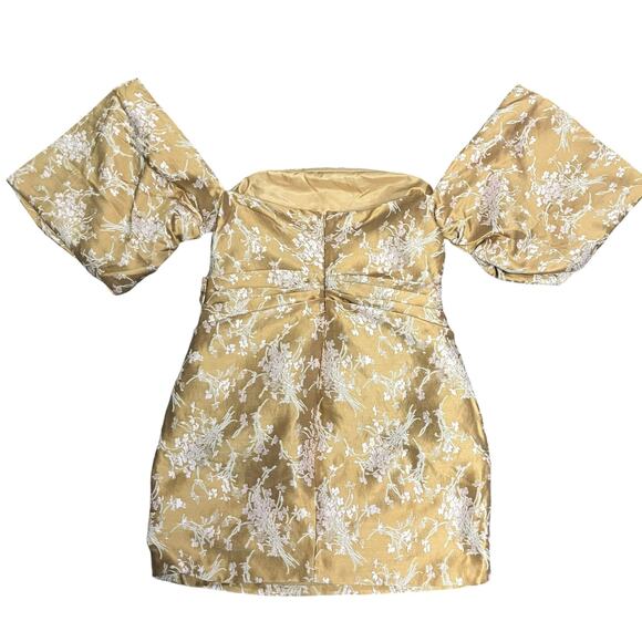 ASOS Luxe Extreme Bardot Sleeve Floral Jacquard Mini Dress Size 12 - Picture 3 of 7